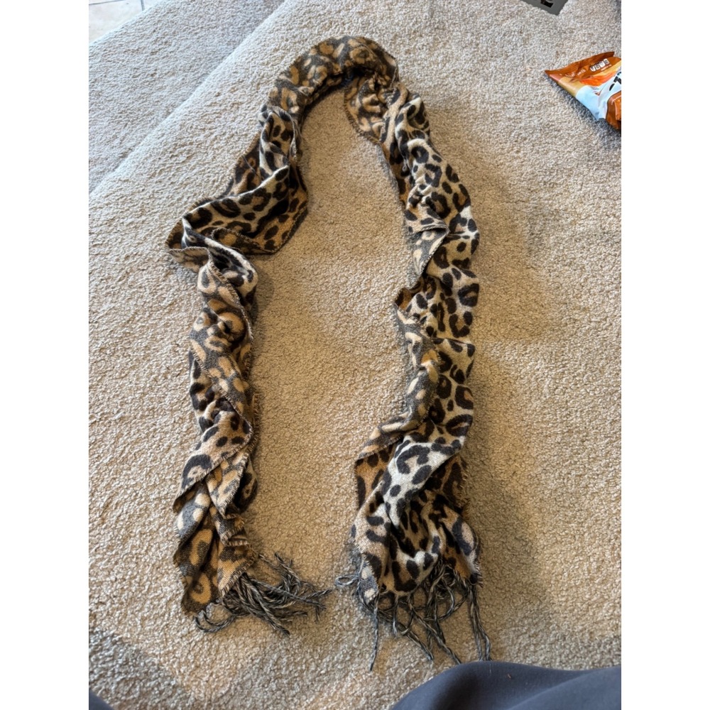 Dillards Leopard Print Scarf Animal Pattern Fringe Trim Made in Germany